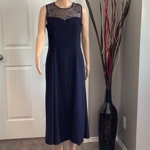 Hand Made Beautiful navy blue sleeveless sheer top midi Dress medium